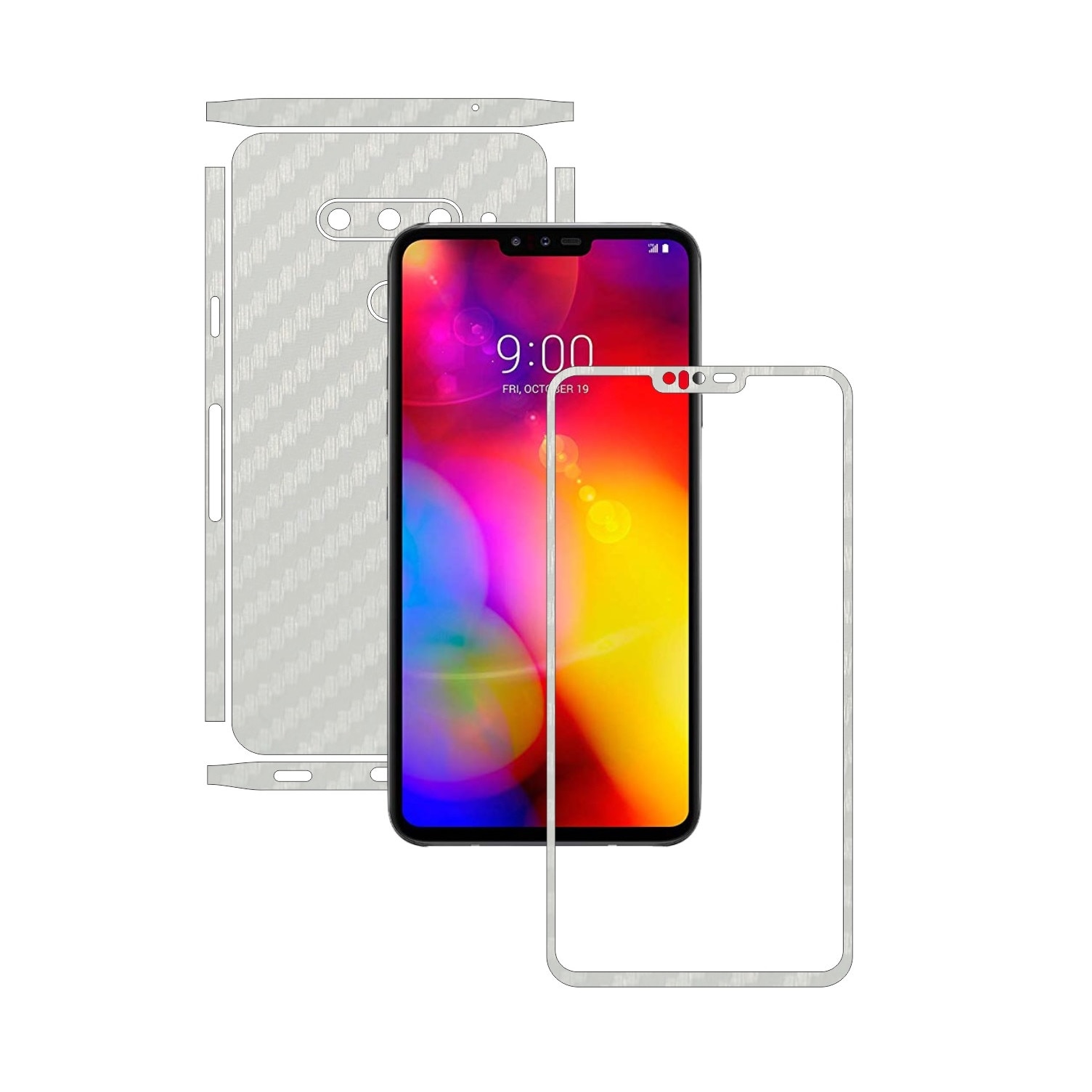 Folie Protectie Carbon Skinz pentru LG V40 ThinQ - Carbon Alb Split Cut, Skin Adeziv Full Body Cover pentru Rama Ecran, Carcasa Spate si Laterale