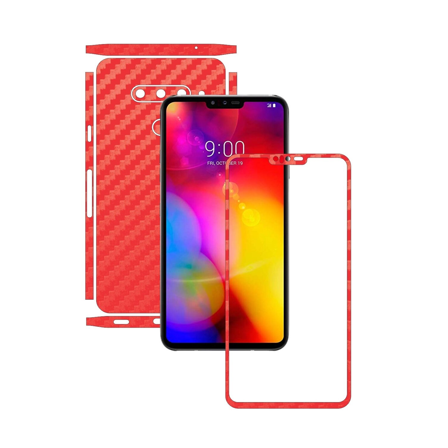 Folie Protectie Carbon Skinz pentru LG V40 ThinQ - Carbon Rosu Split Cut, Skin Adeziv Full Body Cover pentru Rama Ecran, Carcasa Spate si Laterale