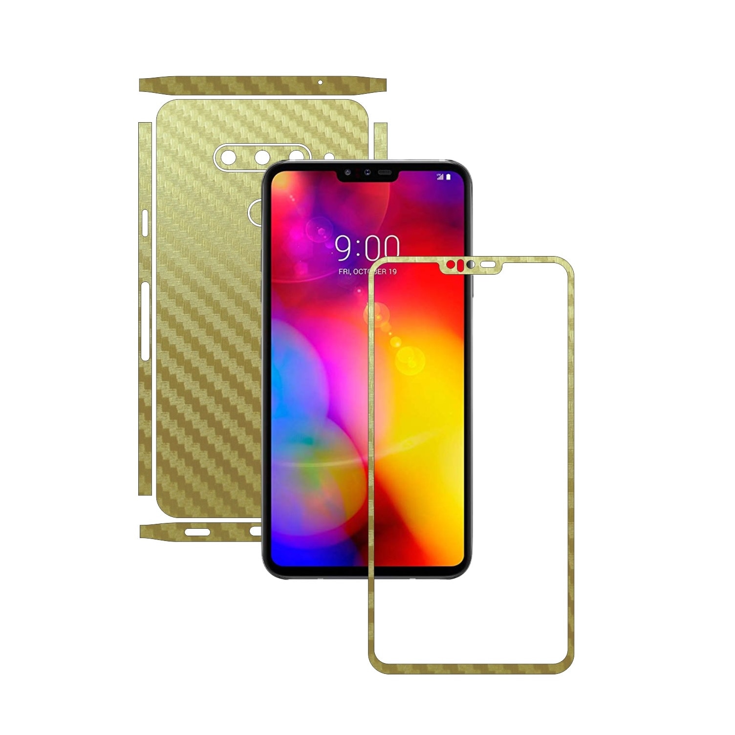 Folie Protectie Carbon Skinz pentru LG V40 ThinQ - Carbon Auriu Split Cut, Skin Adeziv Full Body Cover pentru Rama Ecran, Carcasa Spate si Laterale