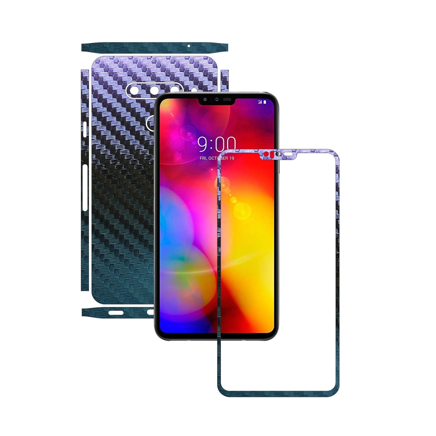 Folie Protectie Carbon Skinz pentru LG V40 ThinQ - Carbon Cameleon Split Cut, Skin Adeziv Full Body Cover pentru Rama Ecran, Carcasa Spate si Laterale