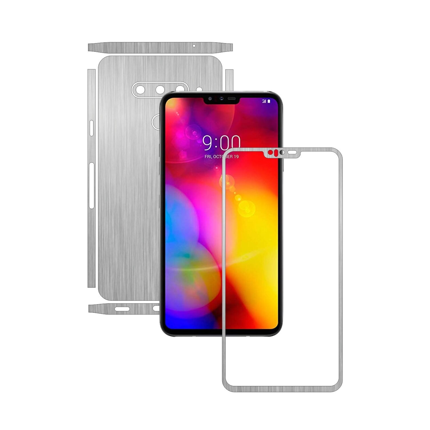 Folie Protectie Carbon Skinz pentru LG V40 ThinQ - Brushed Argintiu Split Cut, Skin Adeziv Full Body Cover pentru Rama Ecran, Carcasa Spate si Laterale