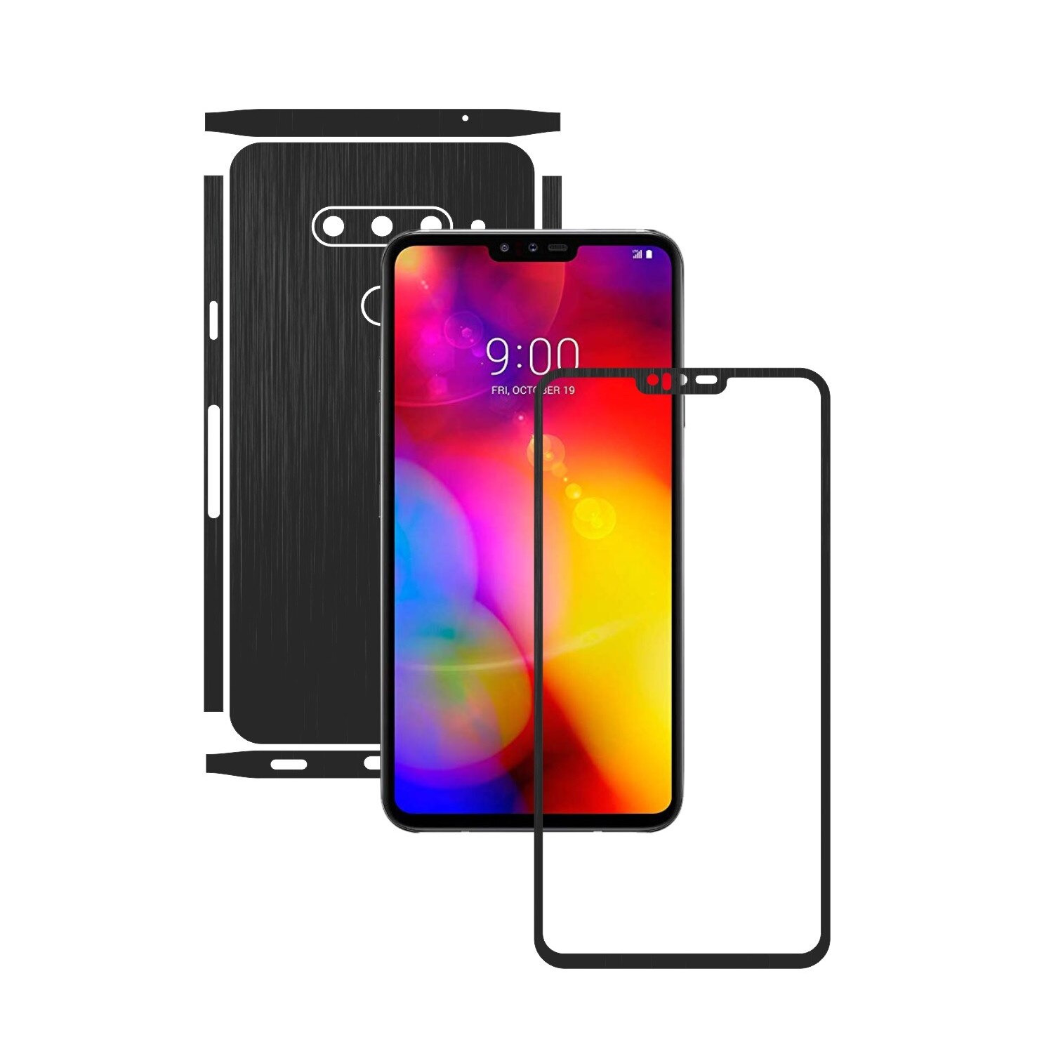 Folie Protectie Carbon Skinz pentru LG V40 ThinQ - Brushed Negru Split Cut, Skin Adeziv Full Body Cover pentru Rama Ecran, Carcasa Spate si Laterale