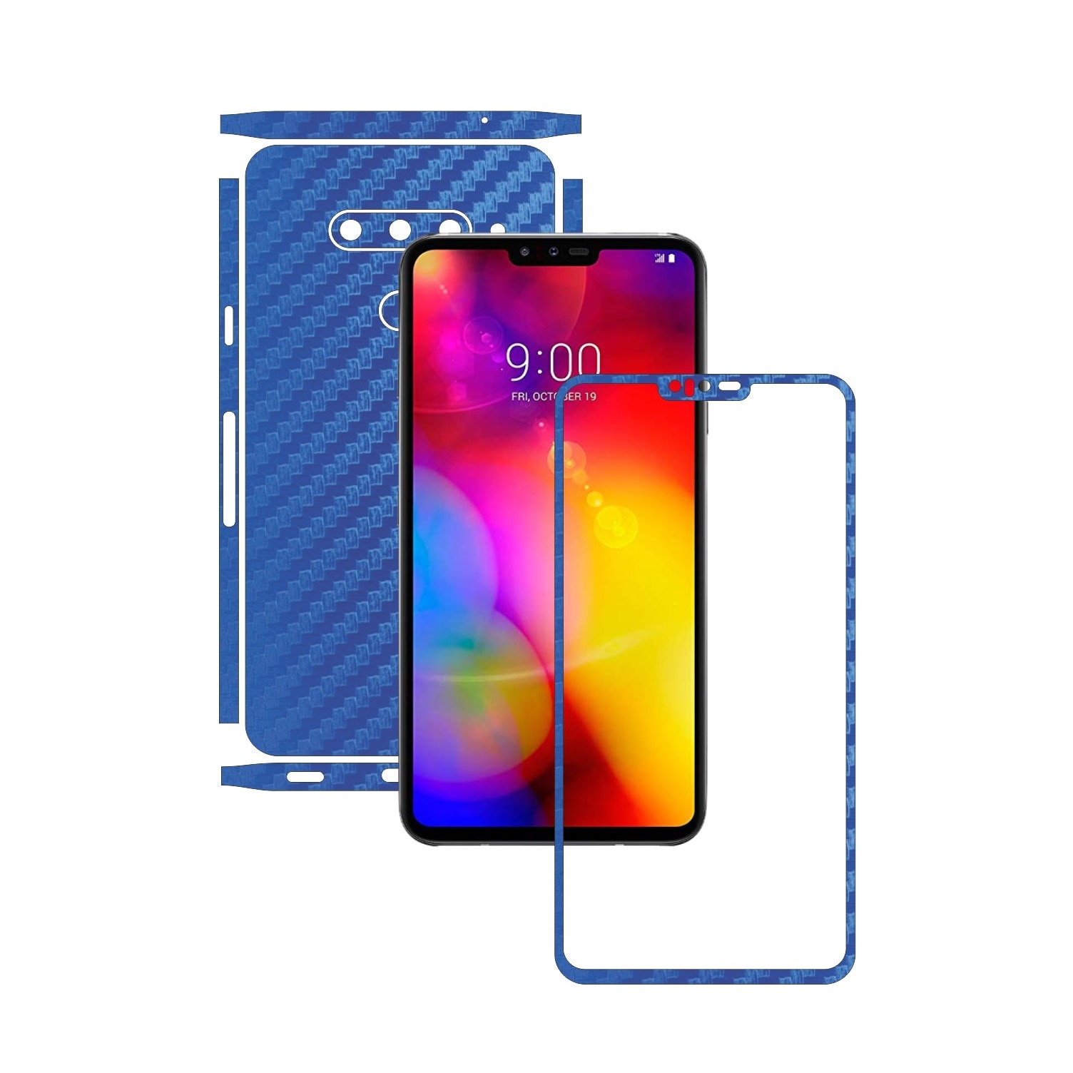 Folie Protectie Carbon Skinz pentru LG V40 ThinQ - Carbon Albastru Split Cut, Skin Adeziv Full Body Cover pentru Rama Ecran, Carcasa Spate si Laterale