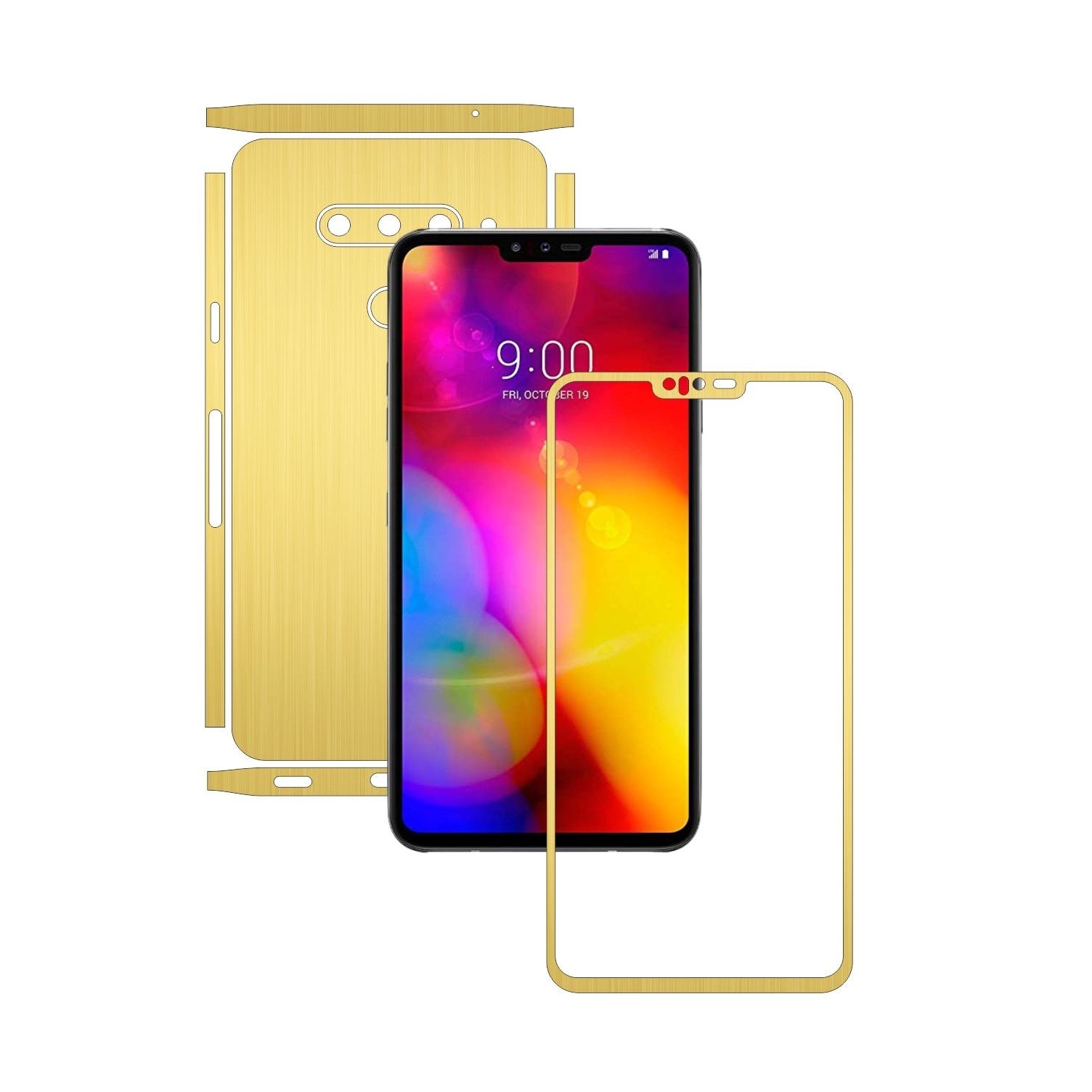 Folie Protectie Carbon Skinz pentru LG V40 ThinQ - Brushed Auriu Split Cut, Skin Adeziv Full Body Cover pentru Rama Ecran, Carcasa Spate si Laterale