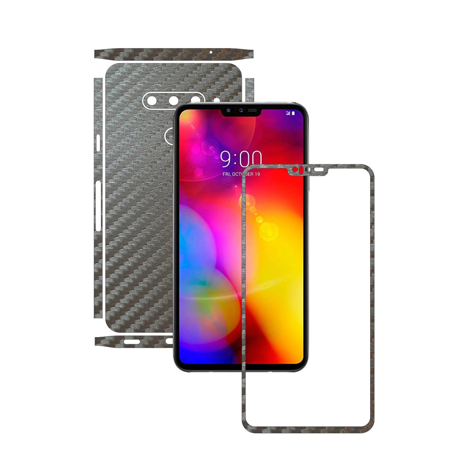 Folie Protectie Carbon Skinz pentru LG V40 ThinQ - Carbon Gri Argintiu Split Cut, Skin Adeziv Full Body Cover pentru Rama Ecran, Carcasa Spate si Laterale