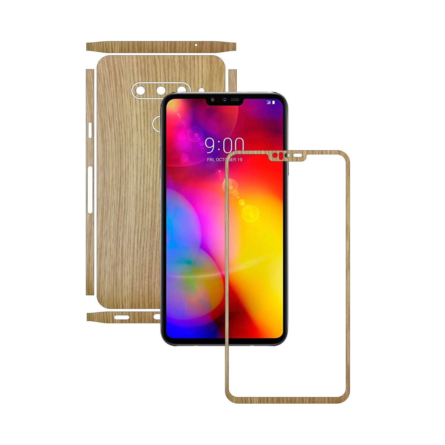 Folie Protectie Carbon Skinz pentru LG V40 ThinQ - Lemn Stejar Split Cut, Skin Adeziv Full Body Cover pentru Rama Ecran, Carcasa Spate si Laterale
