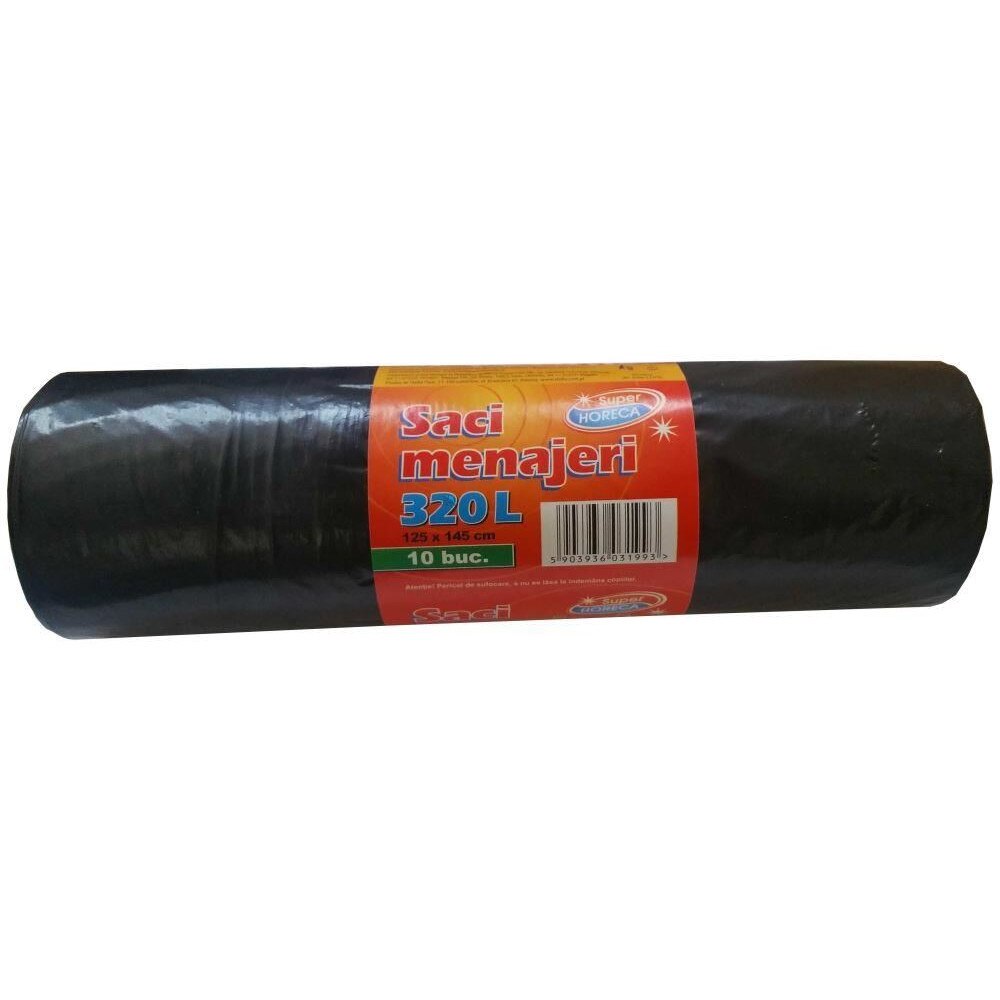 Saci menajeri, 320 litri, 10 bucati, Superhoreca, LDPE negru