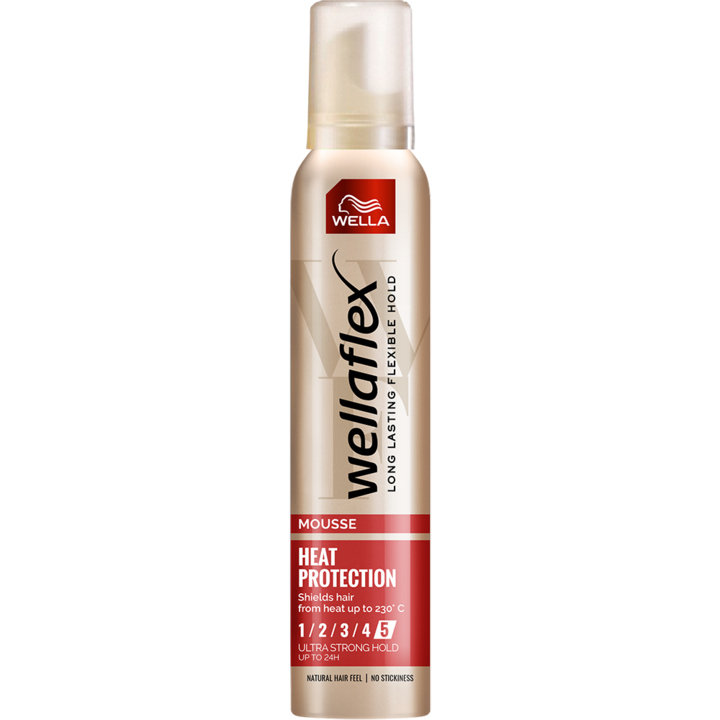Spuma pentru par Wellaflex Heat Protection cu fixare ultra puternica, Fixare: 5/5, 200 ml