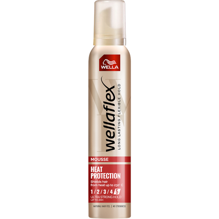 Spuma pentru par Wellaflex Heat Protection cu fixare ultra puternica, Fixare: 5/5, 200 ml