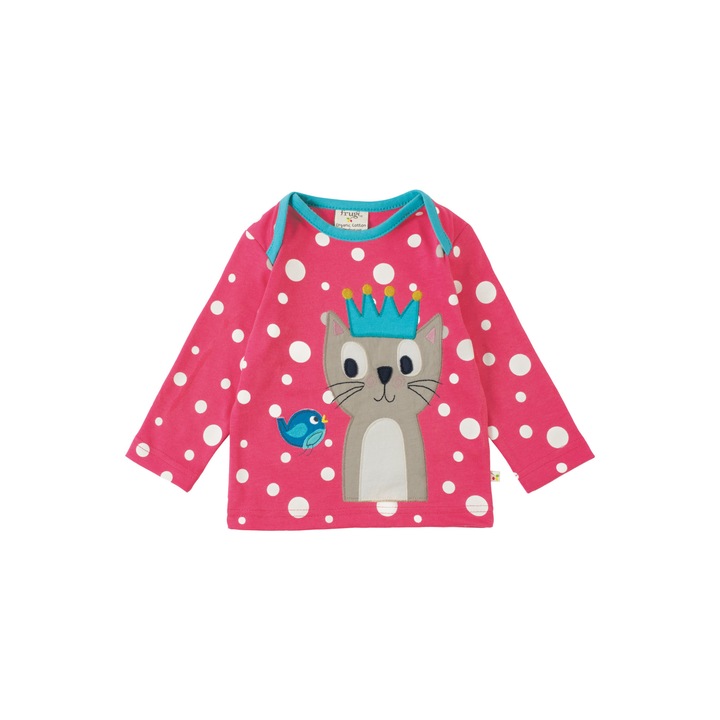 Bluza Olivia cu aplicatie cu pisicuta, bumbac organic, multicolor, bebe 3-6 luni