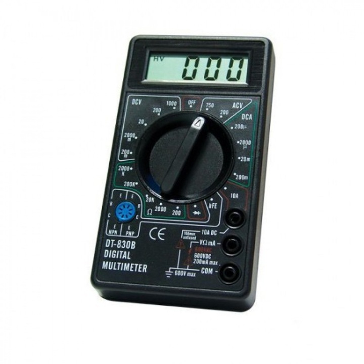 IntelliSec® DT-830B digitális multiméter, 19 érték méréssel, mérőkábelek mellékelve Fekete