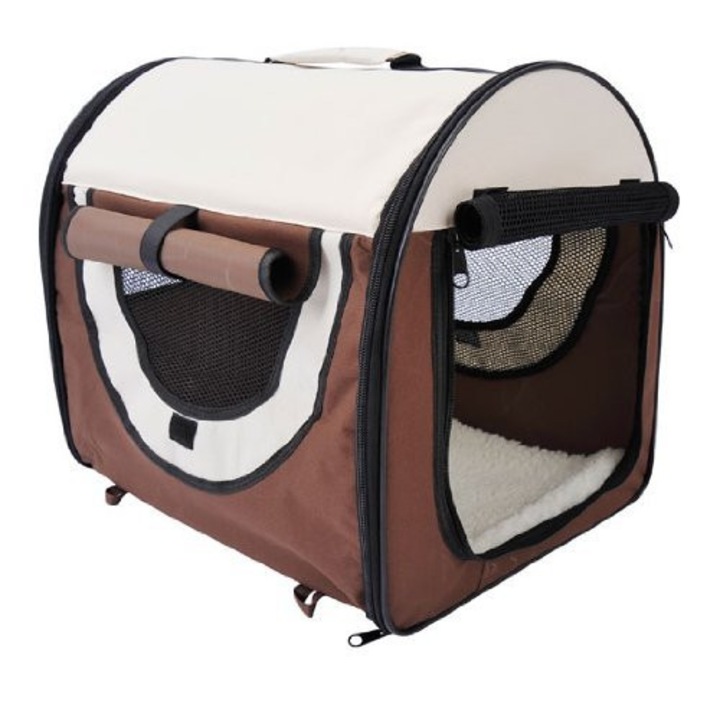 Cusca transport pentru caini, PawHut, Cafea, 61x46x51 cm