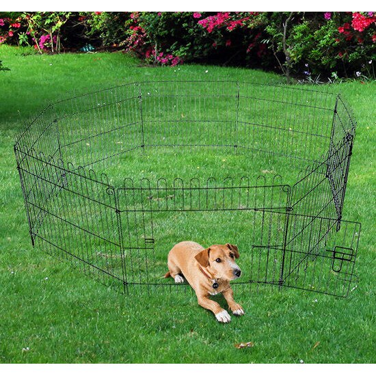 PawHut tarc pentru Animale Pisici Caini Pui Cusca din Otel Φ158 x 61cm Negru