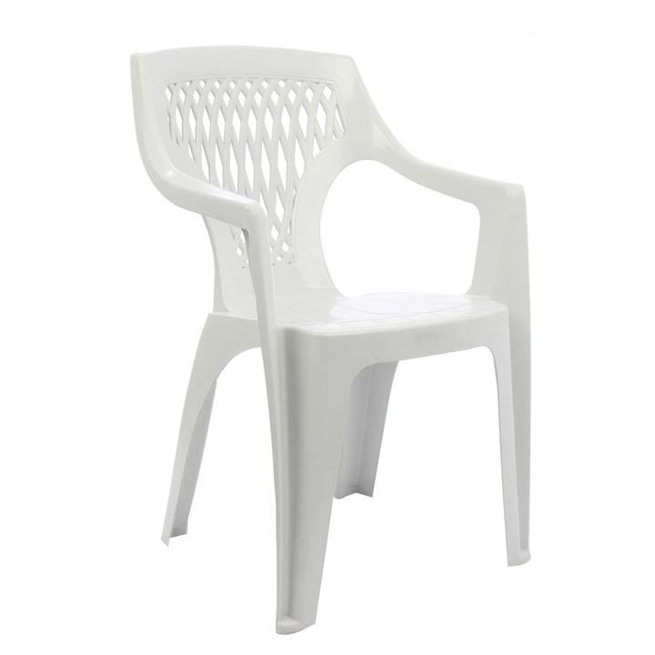 Градински стол IDL Yowa, 41x56x82cm, пластмаса, Устойчив на действието на UV лъчи и неблагоприятни атмосферни условия, Бял