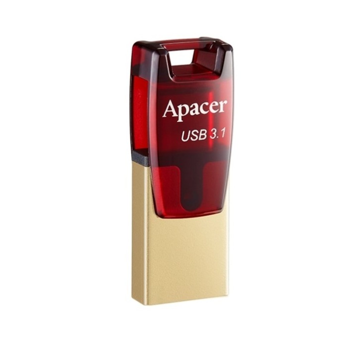 Памет 64GB USB Flash Drive, Apacer AH180, USB 3.1/Type-C, OTG, червена