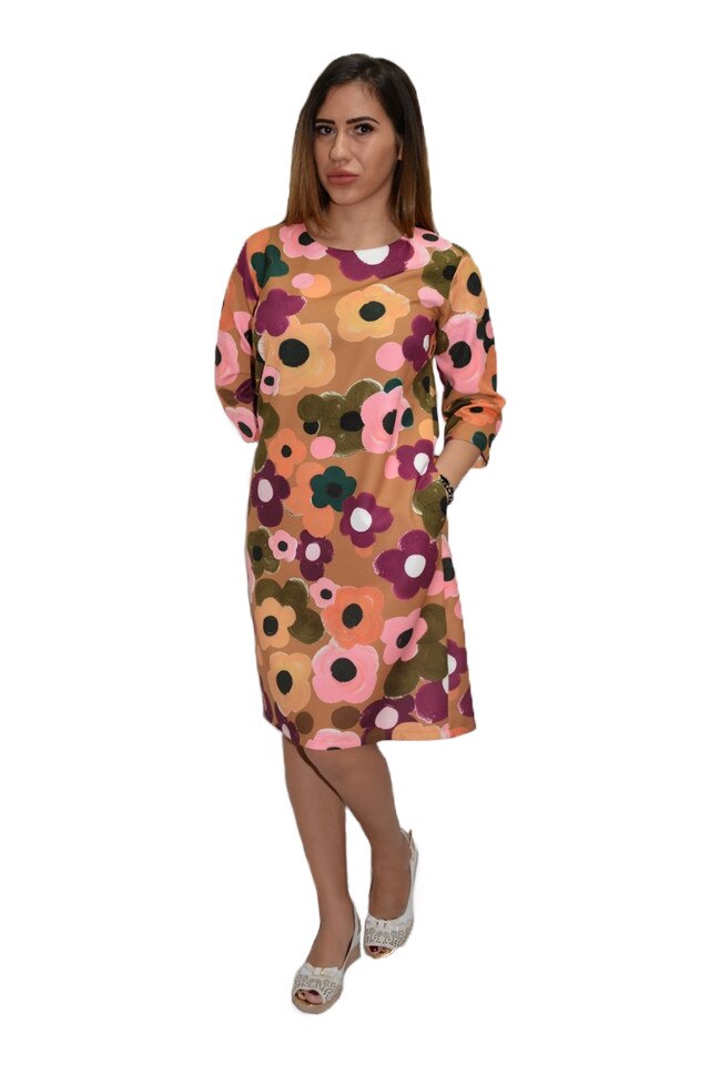 Rochie de zi cu design floral, D&J Exclusive, Multicolor