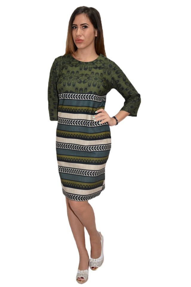 Rochie eleganta cu imprimeu gothic, D&J Exclusive, Verde inchis