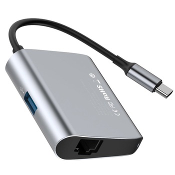 Hub adaptor usb Type C la RJ45 + usb 3.0 , Baseus Enjoyment , Gri Hub adaptor usb Type C la RJ45 + usb 3.0 , Baseus Enjoyment , Gri