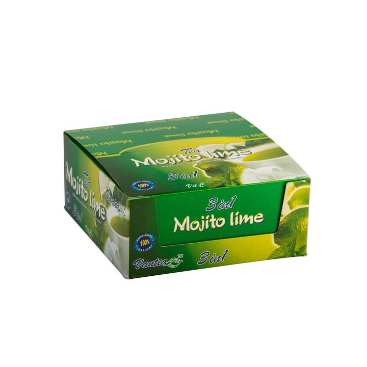 Разтворим чай мохито лайм 3в1 "Vantea" с вкус мента и лайм - 4 кут. Х 20 бр. Х 15 гр. = 80 пакета