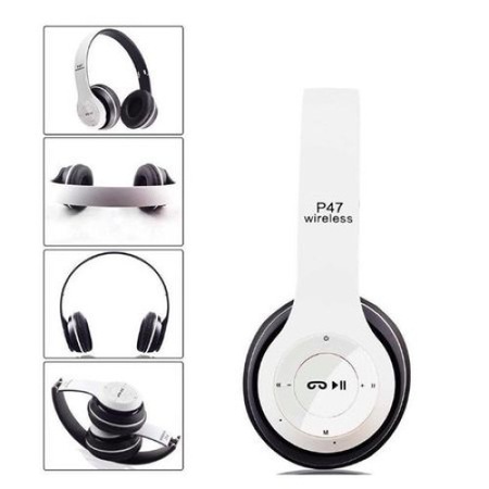 Casti audio, P47, wireless, Bluetooth, Alb