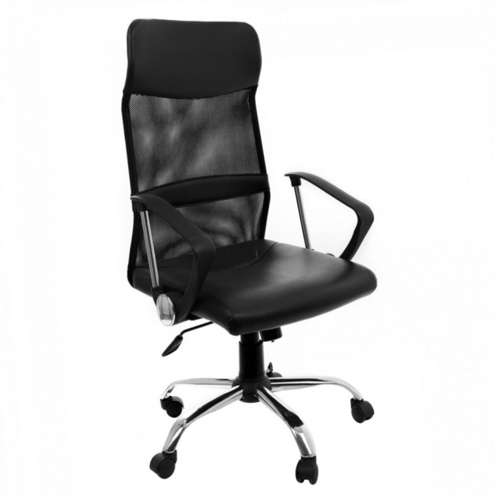 Scaun TOT Birou Ergonomic Rotativ, Imitatie Piele + Mesh, Negru, Clasic