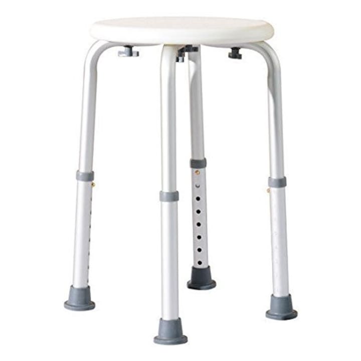 Scaun de baie, Homcom, cu Inaltime Reglabila pe 8 Pozitii si Picioare Antiderapante, 32.5x32.5x35.5-54 cm, Alb