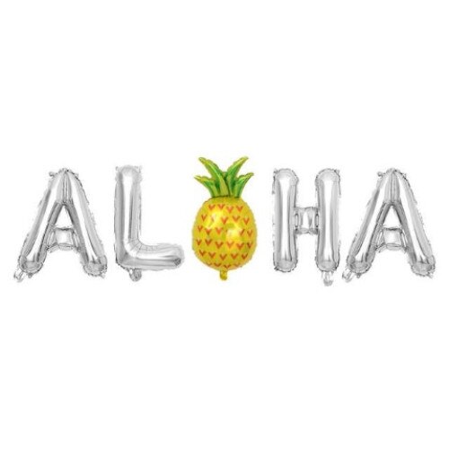 Set Baloane Litere, ALOHA, Silver, 105 cm