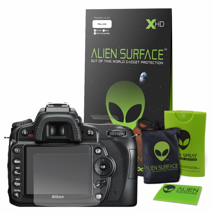 Alien Surface XHD, Nikon D90, kijelzővédő fólia 1+1 ajándék + Alien Fiber törlőkendő
