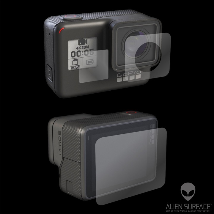 Alien Surface XHD, GoPro Hero 5 Black Edition, kijelzővédő fólia 1+1 ajándék + Alien Fiber törlőkendő