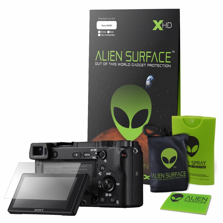 Alien Surface XHD, Sony A6300, kijelzővédő fólia 1+1 ajándék + Alien Fiber törlőkendő