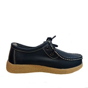 Mocasini albastri, de dama, Signio, cu siret, din piele naturala, Albastru Mocasini albastri, de dama, Signio, cu siret, din piele naturala, Albastru