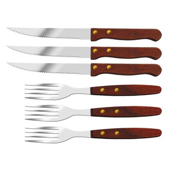 Set 3 furculite si 3 cutite Eleko, Inox/Lemn, Rosu Set 3 furculite si 3 cutite Eleko, Inox/Lemn, Rosu
