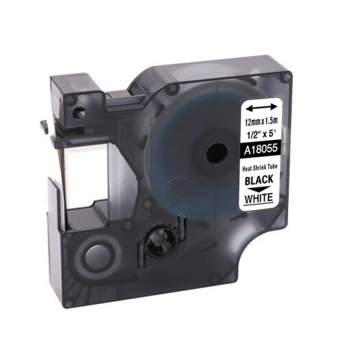 Tub termocontractabil compatibil Dymo 18055, negru/alb, 12mm x 1.5m