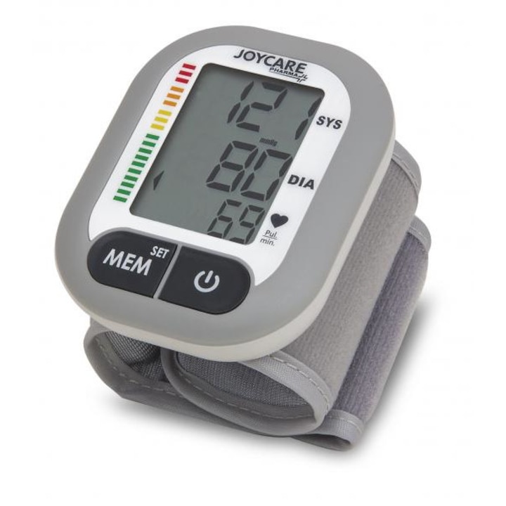 Joycare vérnyomásmérő csuklóra, nagy pontosság, digitális, teljesen automatikus, 3 mérési átlag, Fehér / Szürke
