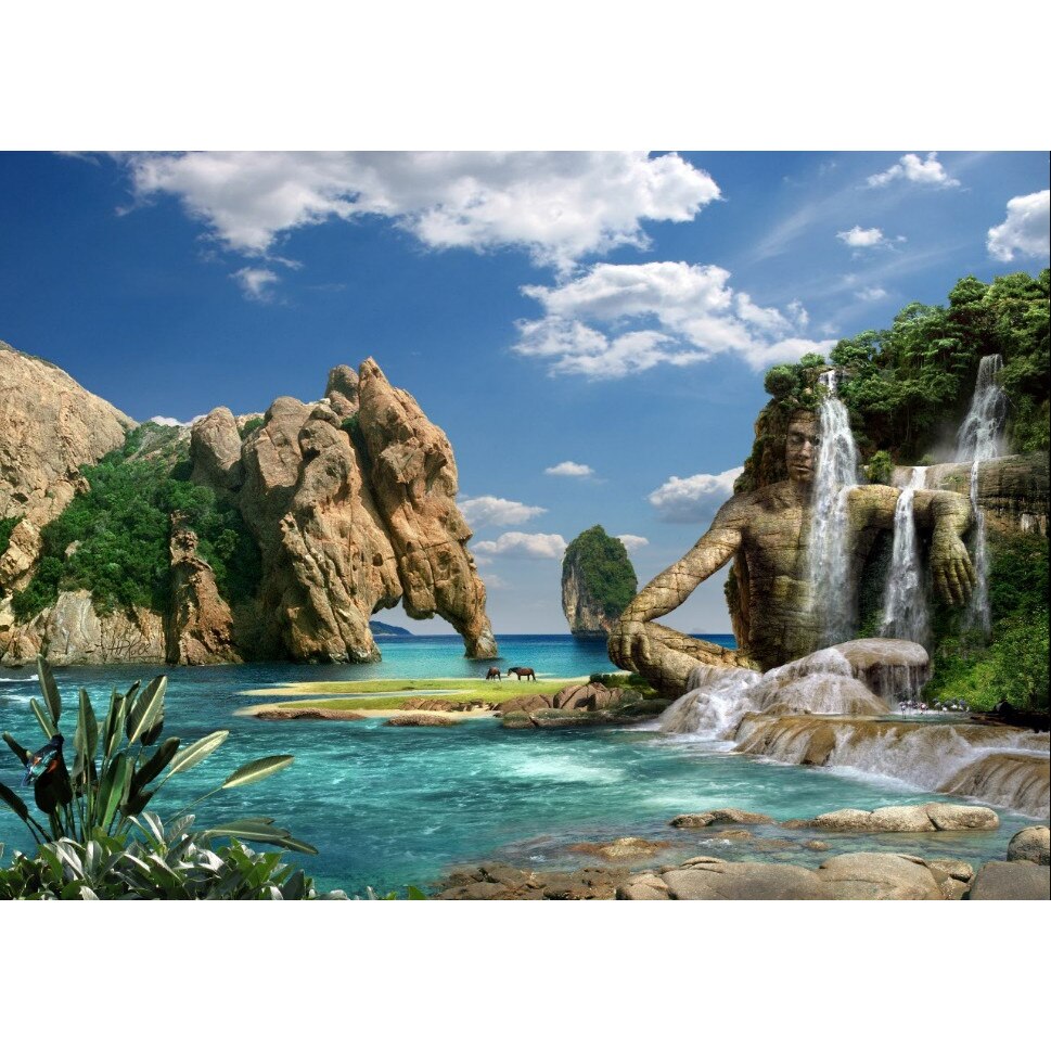 Fototapet Cascada cu statuie (270 x 255 cm)