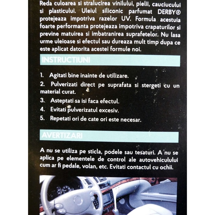 Ulei siliconic antistatic pentru bord parfumat vanilie 300 ml + burete Derby