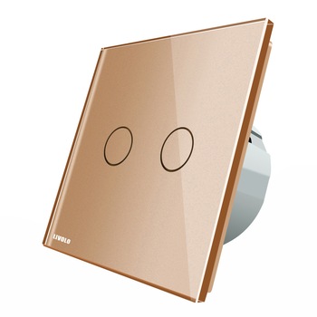 Intrerupator dublu cu revenire contact uscat Livolo cu touch din sticla, Auriu Intrerupator dublu cu revenire contact uscat Livolo cu touch din sticla, Auriu