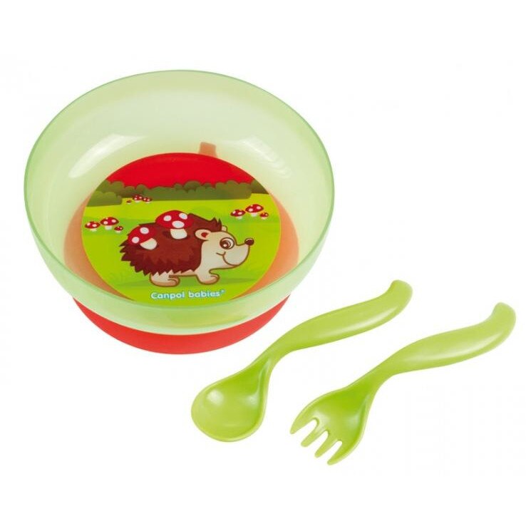 Castron plastic, capac, antiderapant, verde, Canpol, 21/300