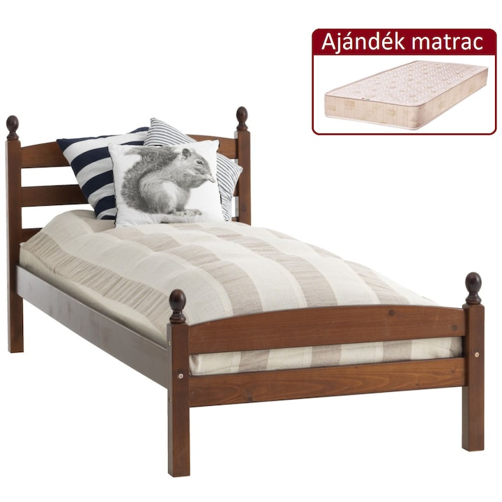 Bianca egyszemélyes fenyő ágy + ágyrács, matrac, 90x200 cm - Barna