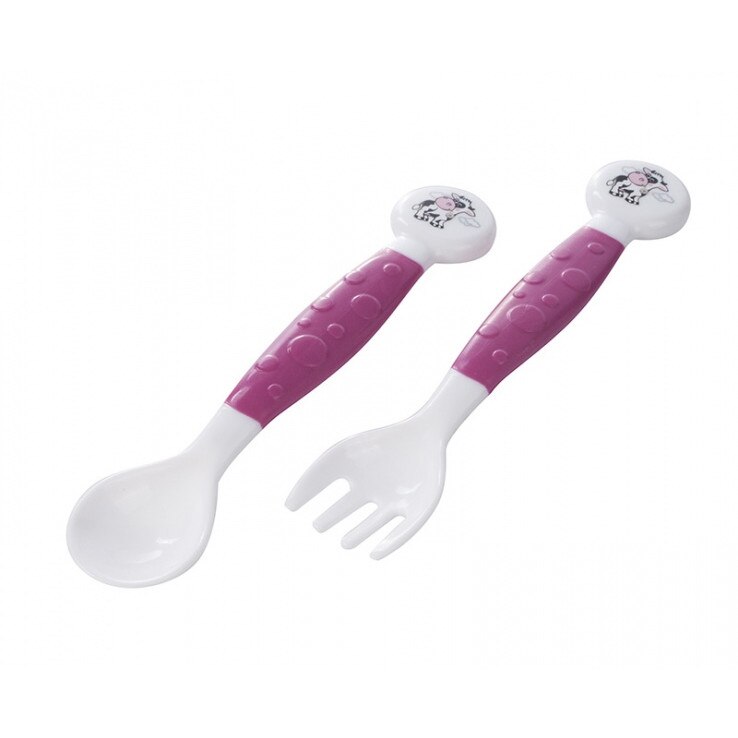Set tacamuri, furculita, lingurita, flexibile, roz, Canpol, 56/580