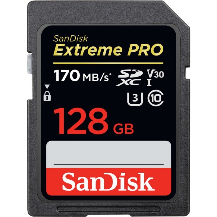 Card de memorie SanDisk SDXC Extreme Pro, 128GB, Class 10, UHS-I, 633X, 170 MB/s