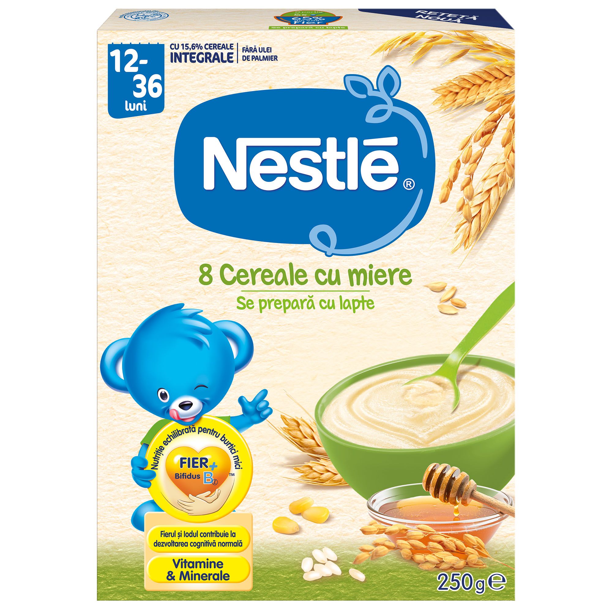 Cereale Nestle 8 Cereale cu Miere, 250 g, de la 12 luni