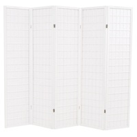 Paravan pliabil cu 5 panouri, in stil japonez, vidaXL, 200 x 170 cm, Alb