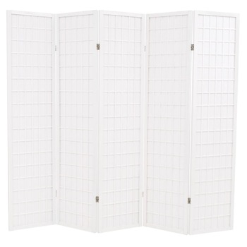 Paravan pliabil cu 5 panouri, in stil japonez, vidaXL, 200 x 170 cm, Alb Paravan pliabil cu 5 panouri, in stil japonez, vidaXL, 200 x 170 cm, Alb