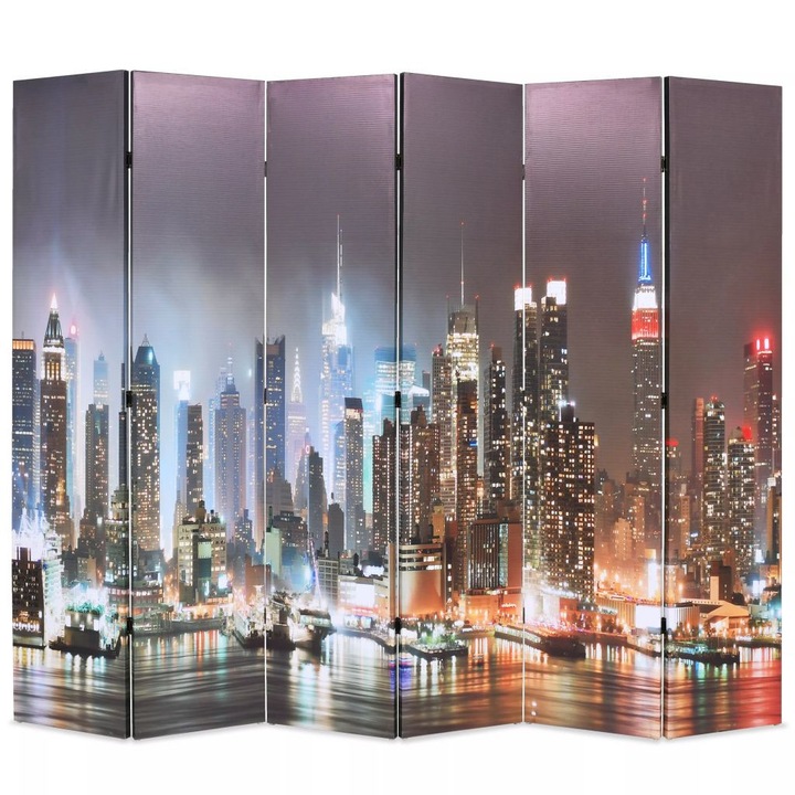 Paravan de camera, pliabil, imprimeu New York, vidaXL, 228 x 180 cm, Multicolor