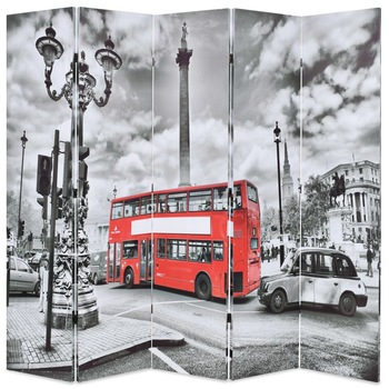 Paravan de camera, pliabil, imprimeu autobuz in Londra, vidaXL, 200 x 180 cm, Multicolor Paravan de camera, pliabil, imprimeu autobuz in Londra, vidaXL, 200 x 180 cm, Multicolor