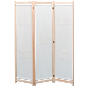Paravan despartitor de camera, vidaXL, Tesatura si lemn de pin masiv, Alb, 120 x 170 cm