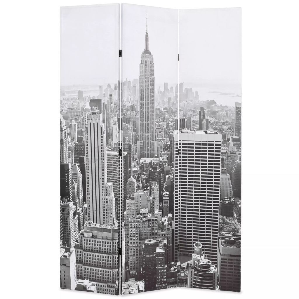 Paravan de camera, pliabil, imprimeu New York, vidaXL, 120 x 180 cm, Alb Negru