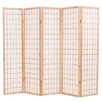 Paravan pliabil cu 5 panouri, in stil japonez, vidaXL, 200 x 170 cm, Maro Paravan pliabil cu 5 panouri, in stil japonez, vidaXL, 200 x 170 cm, Maro
