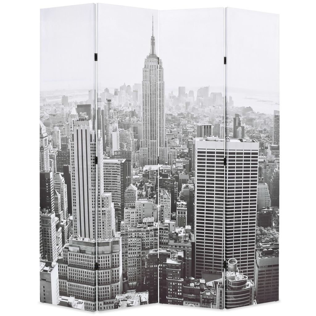 Paravan de camera, pliabil, imprimeu New York, vidaXL, 160 x 180 cm, Alb Negru